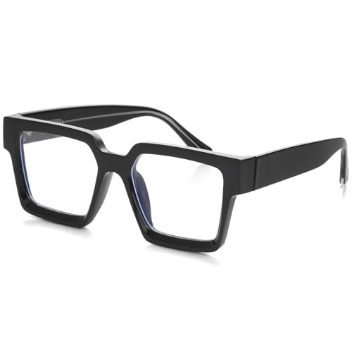 Kursan Square Black Glasses for Women Men Retro Oversized Thick Frame Clear Lens Eyeglasses (Bright Black) - Image 1
