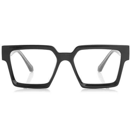 Kursan Square Black Glasses for Women Men Retro Oversized Thick Frame Clear Lens Eyeglasses (Bright Black) - Image 4