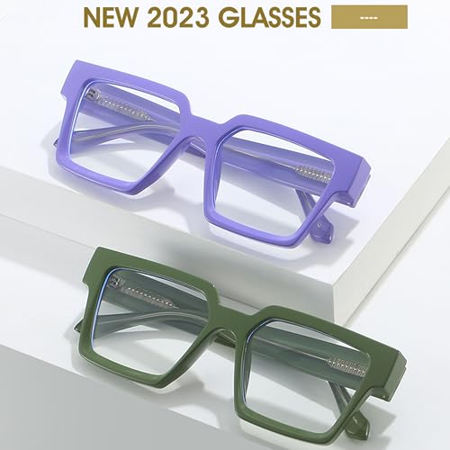 Kursan Square Black Glasses for Women Men Retro Oversized Thick Frame Clear Lens Eyeglasses (Bright Black) - Image 2