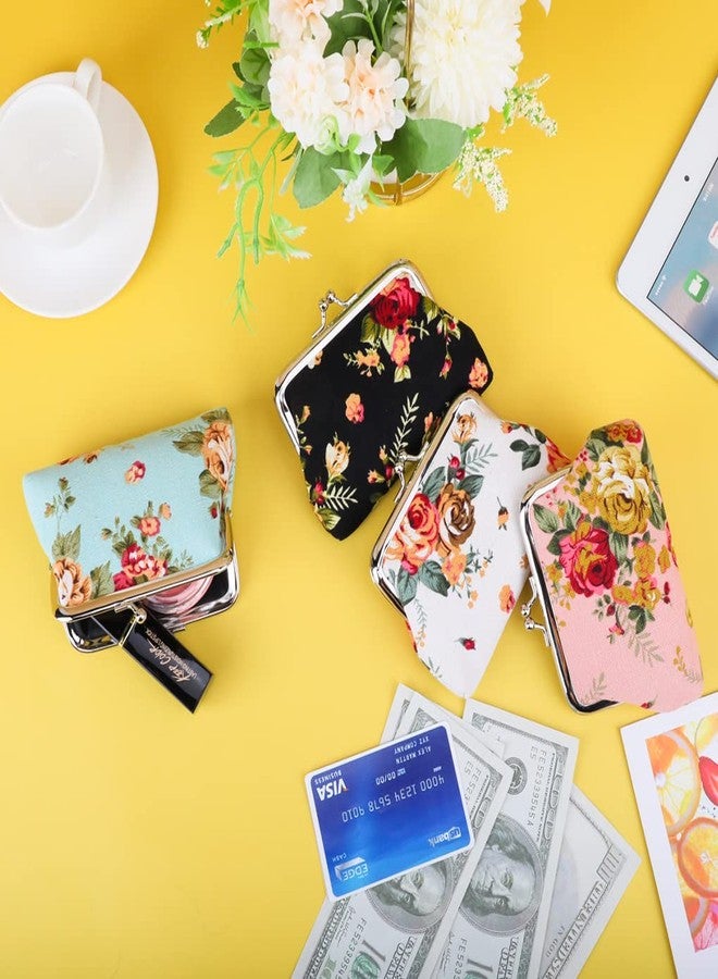 Oyachic 4 Packs Floral Coin Purse,Rose Kiss Lock Change Purse for Women,Small Cute Wallets with Clasp,Vintage Car Coin Pouch for Woman,Girls - Image 5