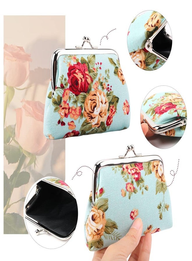 Oyachic 4 Packs Floral Coin Purse,Rose Kiss Lock Change Purse for Women,Small Cute Wallets with Clasp,Vintage Car Coin Pouch for Woman,Girls - Image 2