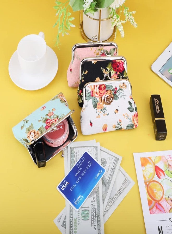 Oyachic 4 Packs Floral Coin Purse,Rose Kiss Lock Change Purse for Women,Small Cute Wallets with Clasp,Vintage Car Coin Pouch for Woman,Girls - Image 4