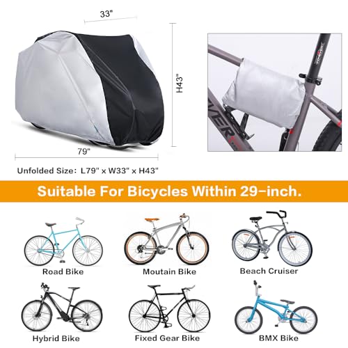 hanmir Bike Cover for 2-3 Bike Waterproof Outdoor Bicycle Cover with Lock Hole for Mountain Road Bikes - Image 2