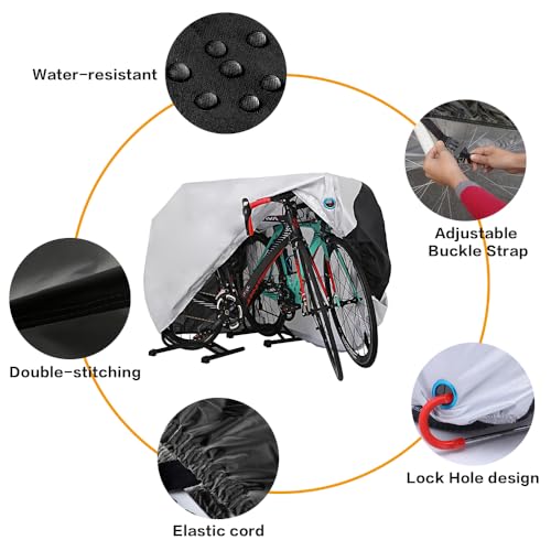 hanmir Bike Cover for 2-3 Bike Waterproof Outdoor Bicycle Cover with Lock Hole for Mountain Road Bikes - Image 3