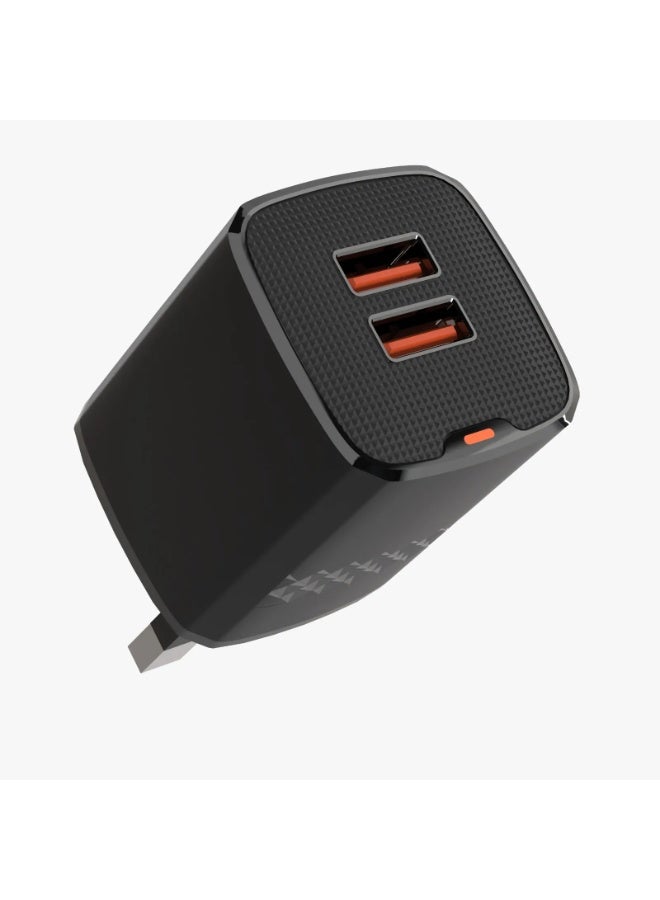 GREEN LION Dual Port Wall Charger with 2 USB-A Port & USB-A To Micro 1m Cable / Charging Protection /  Over-Voltage Protection , Over-Circuit Protection, Over-Heating & Short Circuit Protection / Ultra Compact / Output Power of 10.5W / Phone Charger 2 Plugs / For SmartPhones - Black - Image 4