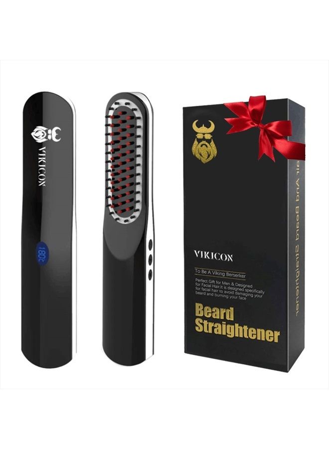 VIKICON مستقيم اللحية، مشط فرد اللحية بحجم صغير/بدون سلك/إيقاف تلقائي للسفر، المنزل، المواعيد، هدية رائعة للأب، هدية يوم الأب - Image 1