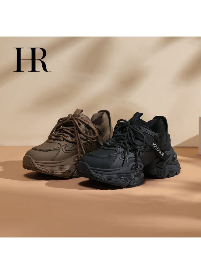 Hrhr Women's Shoes Autumn Winter New Versatile Air Cushion Sports Dad Sneakers Black Size 38 - Image 2