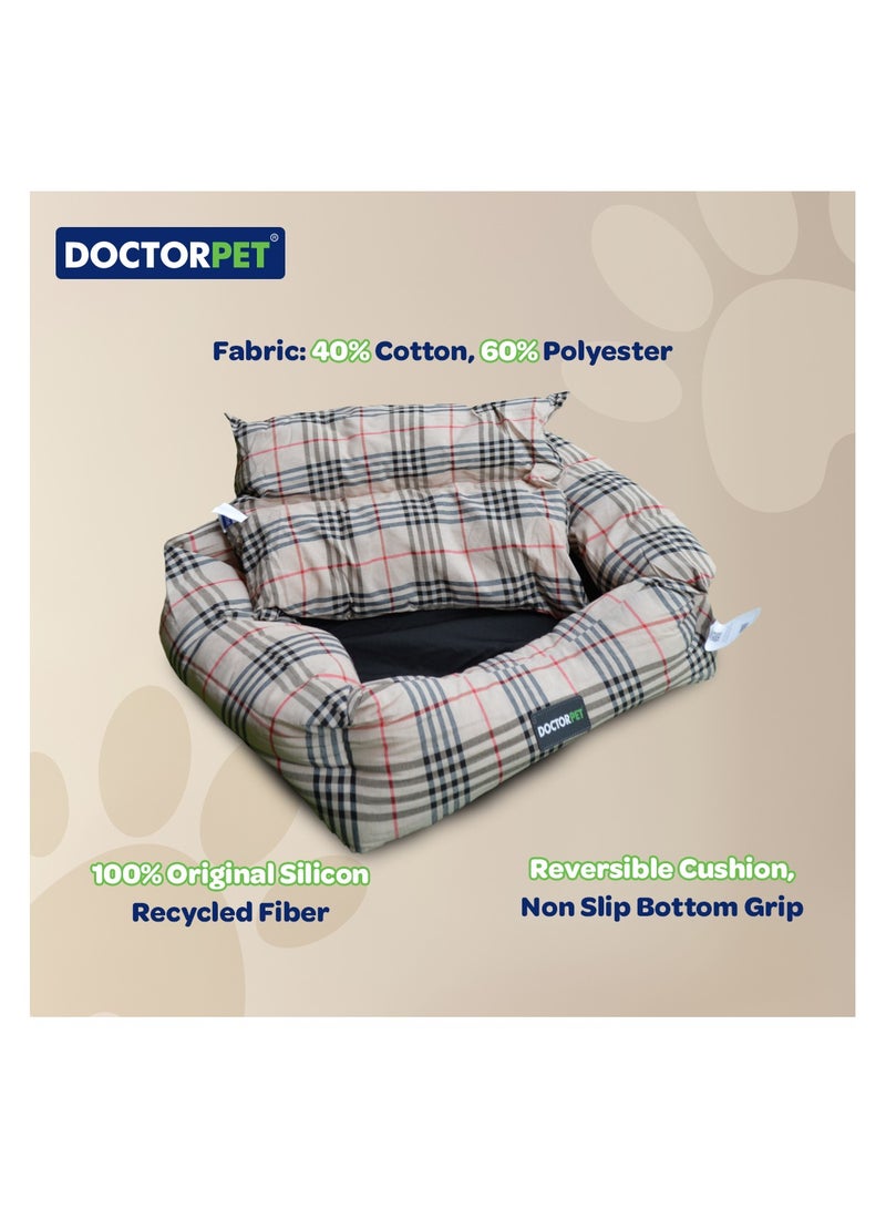 DOCTERPET Doctor Pet Danish Series Rectangle Pet Bed Small - 60x50x19cm – Soft Washable Fabric, Reversible Cushion, Non-Slip Base - Ideal for Cats & Small Dogs - Image 4