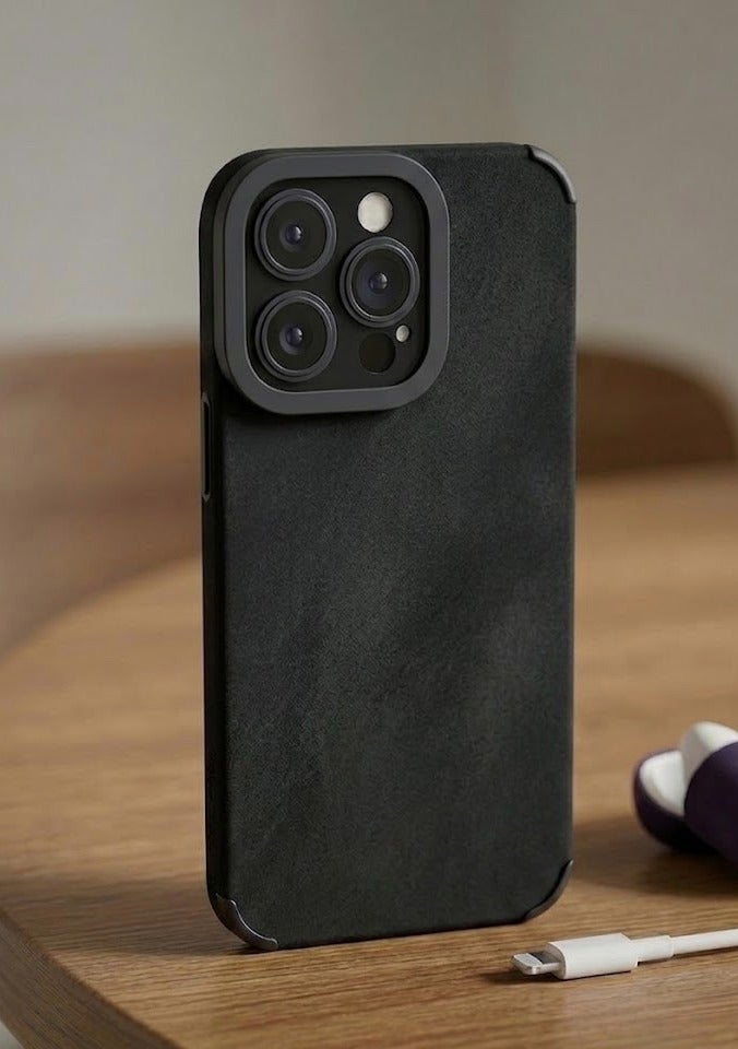 جومو ستور غطاء فاخر من جلد PU لهاتف iPhone 15 Pro Max – غطاء واقٍ بملمس جلد الحمل مقاوم للصدمات للرجال والنساء، مع حماية للعدسة، نحيف ومتين، مقاوم للخدوش والصدمات - Image 1