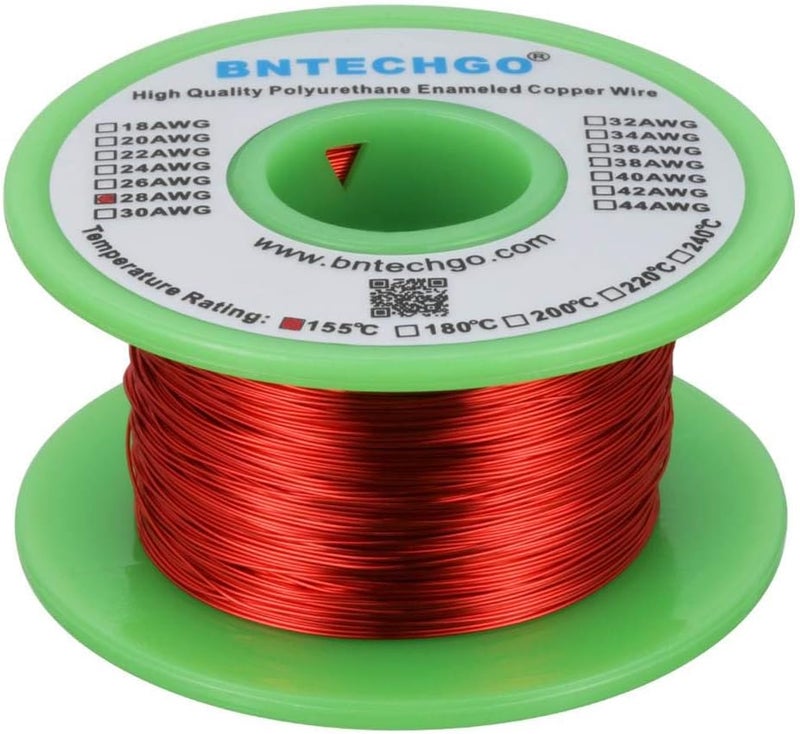 28 AWG Magnet Wire - Enameled Copper Wire - Enameled Magnet Winding Wire - 4 oz - 0.0122" Diameter 1 Spool Coil Red Temperature Rating 155℃ Widely Used for Transformers Inductors - Image 1