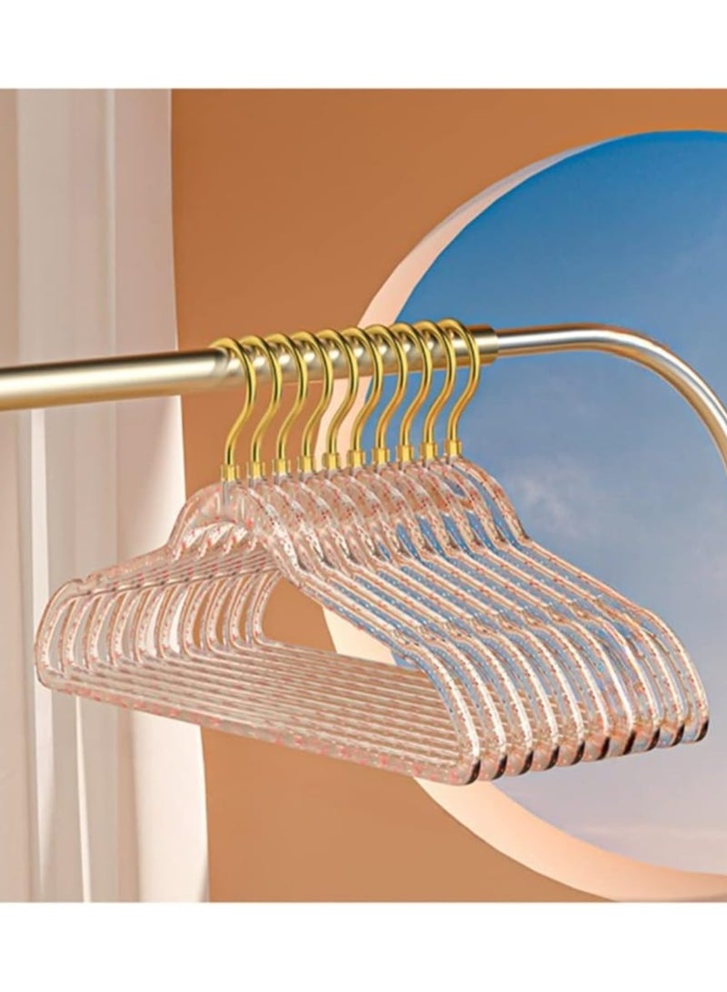 20 Pcs Clear Acrylic Hangers Plastic Glitter Coat Hanger Non Slip Space Saving Suit Hangers Heavy Duty Clothes Hanger with Non Slip Notches (Pink)  - Image 1