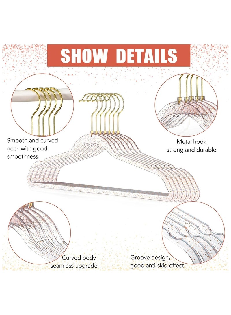 20 Pcs Clear Acrylic Hangers Plastic Glitter Coat Hanger Non Slip Space Saving Suit Hangers Heavy Duty Clothes Hanger with Non Slip Notches (Pink)  - Image 3
