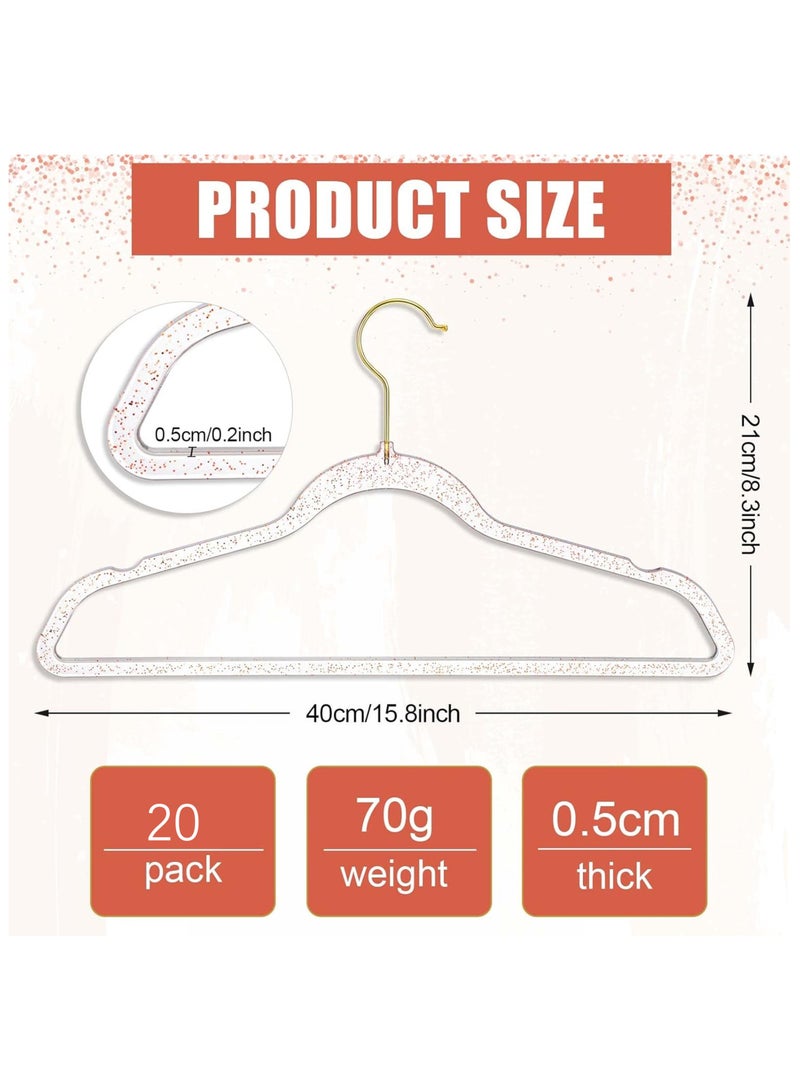 20 Pcs Clear Acrylic Hangers Plastic Glitter Coat Hanger Non Slip Space Saving Suit Hangers Heavy Duty Clothes Hanger with Non Slip Notches (Pink)  - Image 2