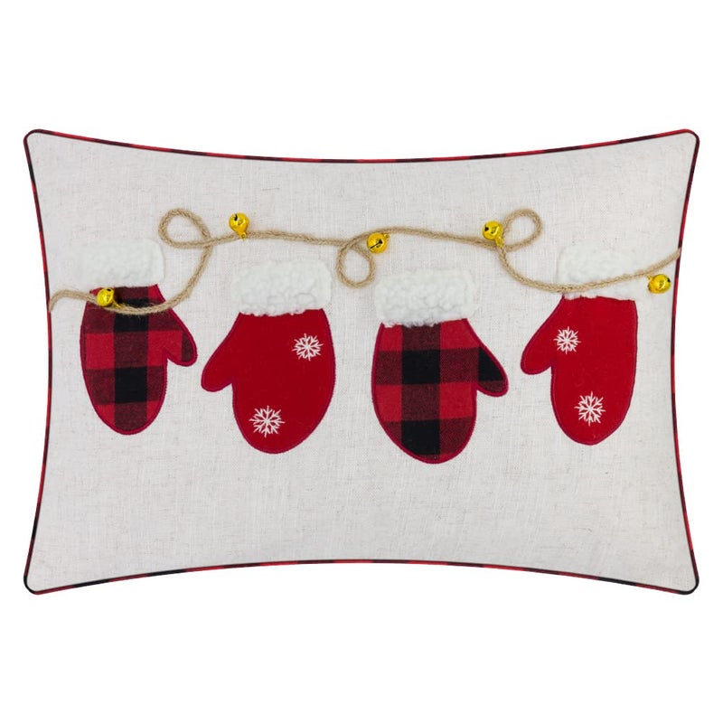 OiseauVoler OiseauVoler Christmas Throw Pillow Case Cushion Cover Gloves Applique Embroidery Linen Pillowcase Decoration for Sofa Couch Bed Home Xmas Decor 14x20 Inches 