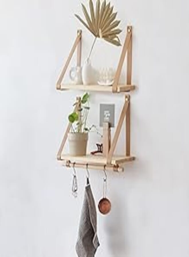 Home Gallery PU Biege Leather Strap Wall Floating Shelves 45X20 Biege 