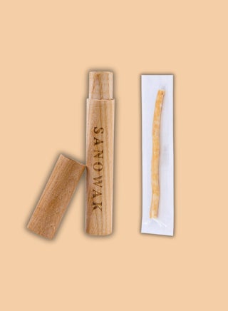 حامل فرشاة السواك – مقبض خشبي طبيعي مع عود سواك فاخر مجاني ومغلف بتقنية التفريغ – أداة عناية فموية صديقة للبيئة وقابلة لإعادة الاستخدام لنفس منعش ولثة صحية