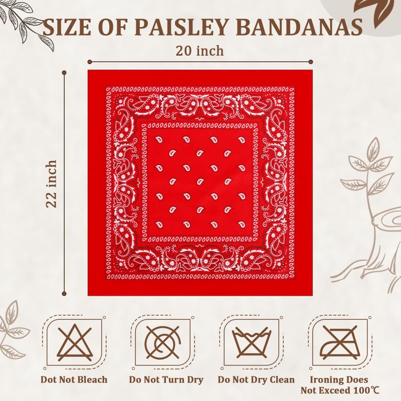 PJPSAA 12 Pack Bandanas Unisex Paisley Cowboy Bandanas Bulk Multi Purpose Headband Scarf for Men Women Costume(Red) - Image 2