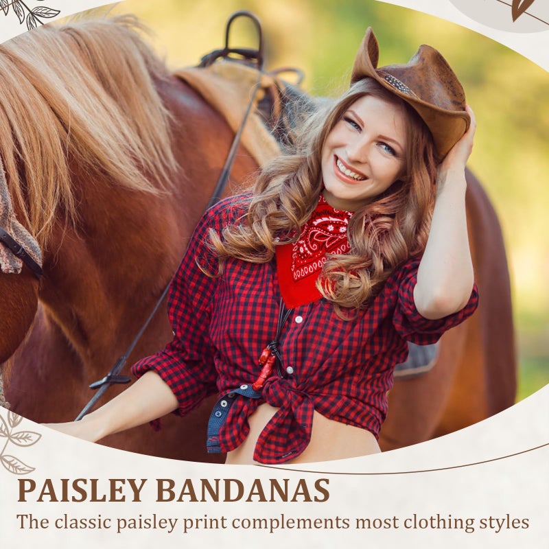 PJPSAA 12 Pack Bandanas Unisex Paisley Cowboy Bandanas Bulk Multi Purpose Headband Scarf for Men Women Costume(Red) - Image 4