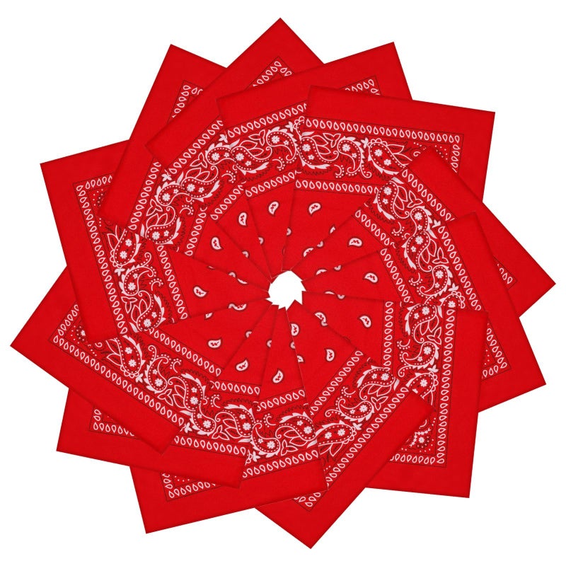 PJPSAA 12 Pack Bandanas Unisex Paisley Cowboy Bandanas Bulk Multi Purpose Headband Scarf for Men Women Costume(Red) - Image 1