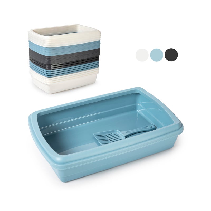 بلاستيك فورت صينية فضلات قطط بلاستيكية من بلاستيك فورتي مع مغرفة مريحة، صينية فضلات متينة وسهلة التنظيف، تصميم متداخل موفر للمساحة لجميع أنواع القطط، 47 × 31 × 11 سم، ألوان متنوعة - Image 1