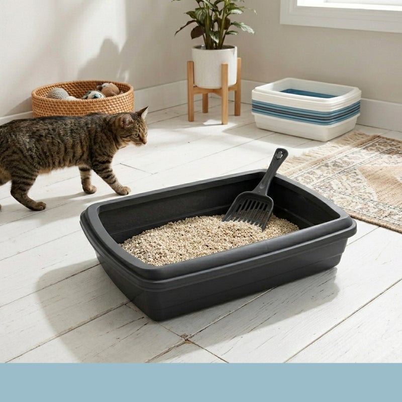 بلاستيك فورت صينية فضلات قطط بلاستيكية من بلاستيك فورتي مع مغرفة مريحة، صينية فضلات متينة وسهلة التنظيف، تصميم متداخل موفر للمساحة لجميع أنواع القطط، 47 × 31 × 11 سم، ألوان متنوعة - Image 4