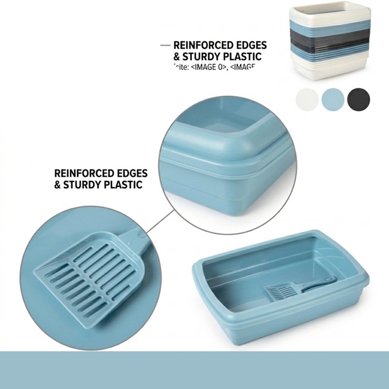 بلاستيك فورت صينية فضلات قطط بلاستيكية من بلاستيك فورتي مع مغرفة مريحة، صينية فضلات متينة وسهلة التنظيف، تصميم متداخل موفر للمساحة لجميع أنواع القطط، 47 × 31 × 11 سم، ألوان متنوعة - Image 5