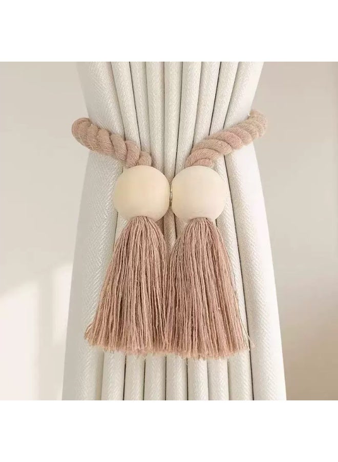 Goolsky 2pcs Magnetic Wooden Curtain Tiebacks with Simple Tassel Curtain Buckle Holdback for Bedroom Living Room Kitchen Home Decoration - Image 2