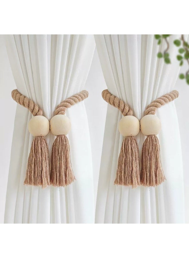 Goolsky 2pcs Magnetic Wooden Curtain Tiebacks with Simple Tassel Curtain Buckle Holdback for Bedroom Living Room Kitchen Home Decoration - Image 1