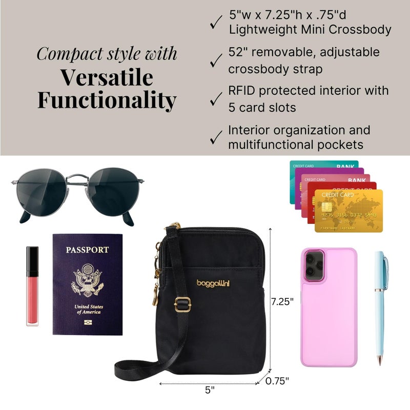 Baggallini Take Two RFID Bryant Crossbody - 5x7.25" Lightweight Small Phone Wallet Crossbody Bag - Nylon Travel Purse - Image 4