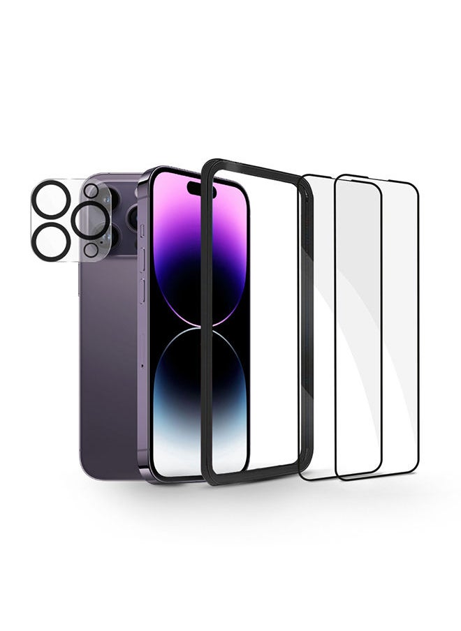 O Ozone Tempered Glass with Lens Protector (4 Pack) for iPhone 14 Pro Max Screen ProtectorTempered Glass with Easy Installation Frame Full Coverage Case Friendly - Black  - Image 1