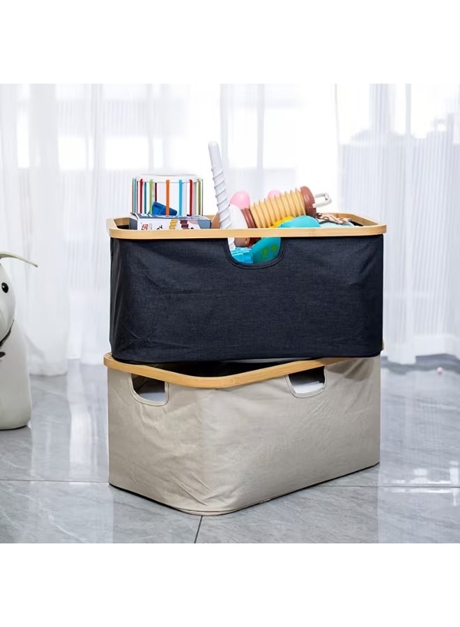 1pc Foldable Bamboo Frame Laundry Basket - Large Capacity Stackable Oxford Cloth Clothes Hamper with Open Top, Durable Polyester Fabric for Bathroom, Bedroom, Laundry Room Storage, Bedroom Organizer | Bohemian Style Basket | Functional Design, Laundry Room Accessories, Shelf Baskets - Image 1