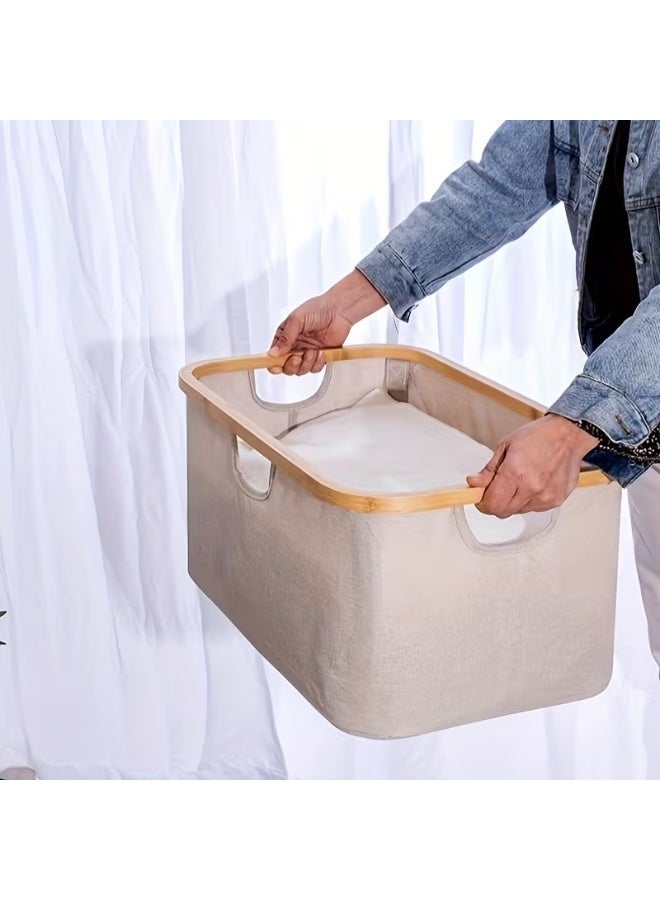 1pc Foldable Bamboo Frame Laundry Basket - Large Capacity Stackable Oxford Cloth Clothes Hamper with Open Top, Durable Polyester Fabric for Bathroom, Bedroom, Laundry Room Storage, Bedroom Organizer | Bohemian Style Basket | Functional Design, Laundry Room Accessories, Shelf Baskets - Image 4
