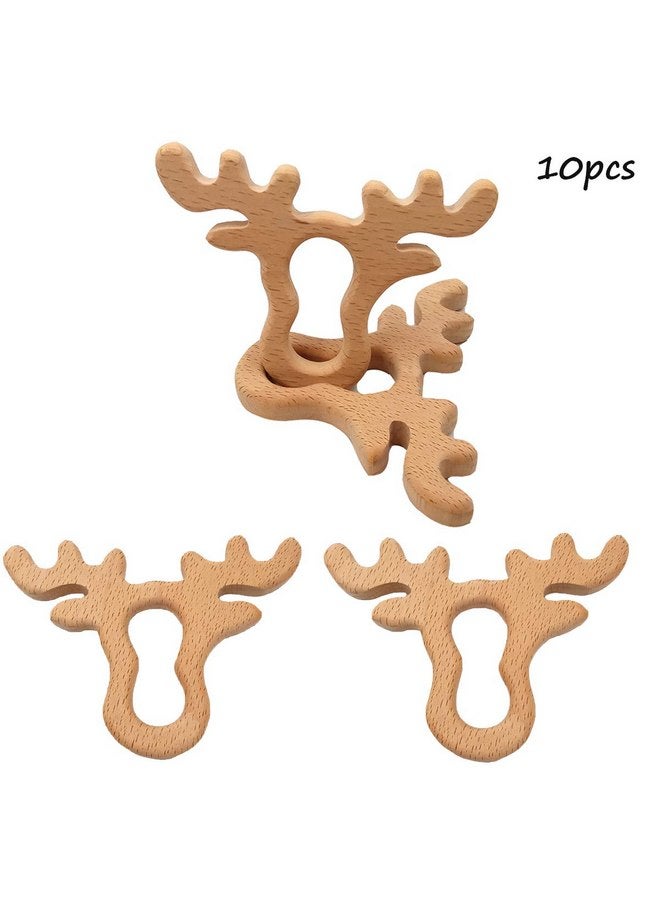 Alenybeby 10pcs Natural Wooden Antlers Teether Pendant Pure Natural Beech Wood Animal Teething Shape Toys for Handmade Necklace/Bracelet (Antlers 10pcs) - Image 3