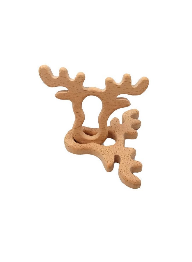 Alenybeby 10pcs Natural Wooden Antlers Teether Pendant Pure Natural Beech Wood Animal Teething Shape Toys for Handmade Necklace/Bracelet (Antlers 10pcs) - Image 1