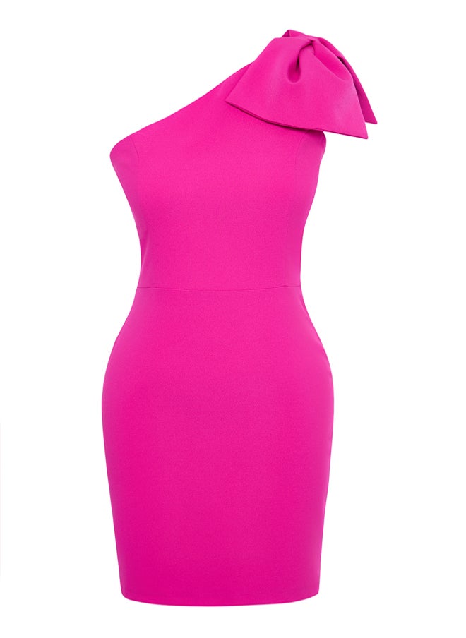 Fuchsia Body-Fitting Bow Detail Woven Short Stylish Dress