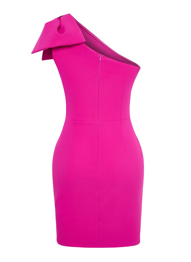 Fuchsia Body-Fitting Bow Detail Woven Short Stylish Dress