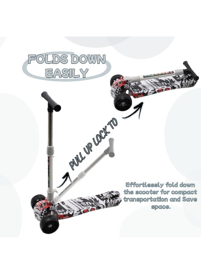 EASY FUTURE 3-8 Years Ideal Foldable Kids Scooter with Height-Adjustable Handle, LED PU Wheels, Rear Brake & Music Including Full Protective Gear Set - Image 3