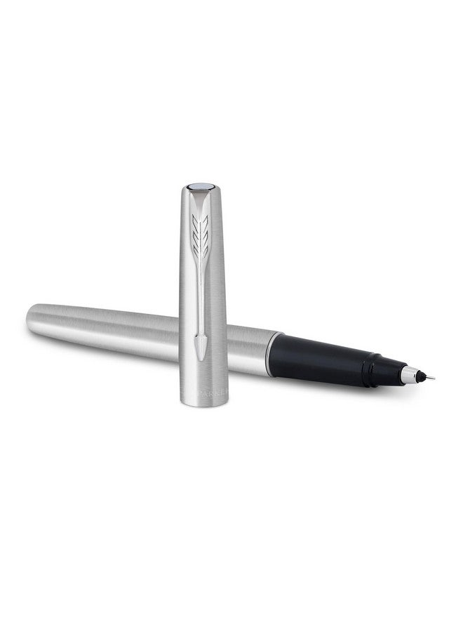 PARKER قلم حبر جاف بكرة من الفولاذ المقاوم للصدأ مع حواف كروم| لون الحبر - أزرق | هدية للموظفين | هدايا فريدة لرجال الأعمال - Image 2