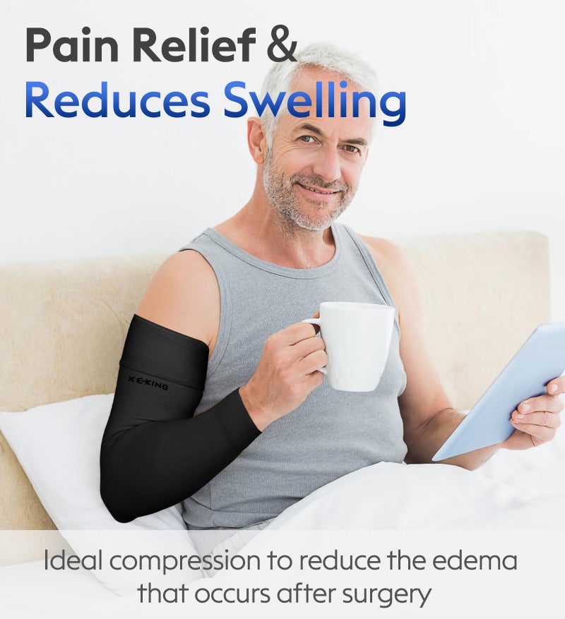 KEKING Lymphedema Compression Arm Sleeves with Silicone Band for Men Women (Pair), 20-30 mmHg Graduated Compression for Lipedema, Edema, Post Surgery Recovery, Swelling, Pain Relief, Black M - Image 5