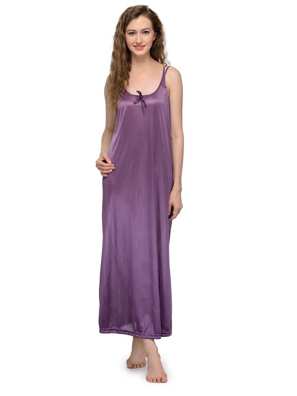 Ananqe Women's Satin Sleepwear, Adjustable Straps, Sizes XS-6XL, 10 Colors - Luxurious Full-Length Satin Nightdress for Comfort & Elegance, Soft & Silky Fabric Purple - Image 1