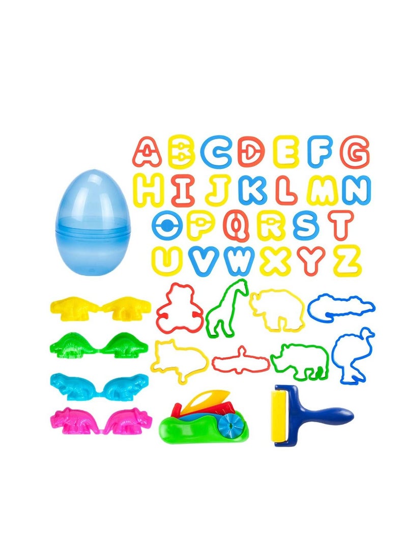 KASTWAVE Play Dough Tools Set, for Kids Letter Molds Dinosaur Molds Various Plastic Animal Molds for Creative Dough Cutting Dough Tools Set for Kids, Various Plastic Molds, Assorted Colors (45 Pieces) - Image 1