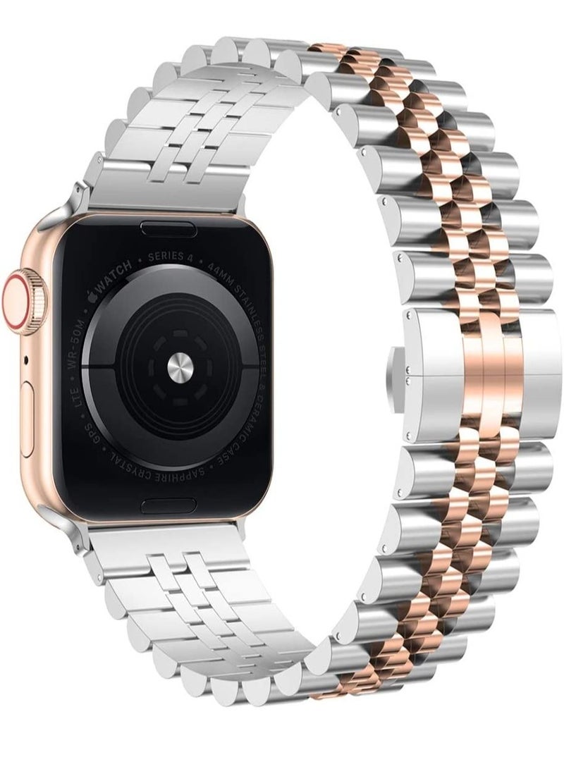 جينيكست الفولاذ المقاوم للصدأ الثقيلة الفرقة مع فراشة قابلة للطي المشبك ربط سوار لسلسلة iWatch8/7/6 / SE سلسلة 5/4/3 / size42/44/45/49mm - Image 1