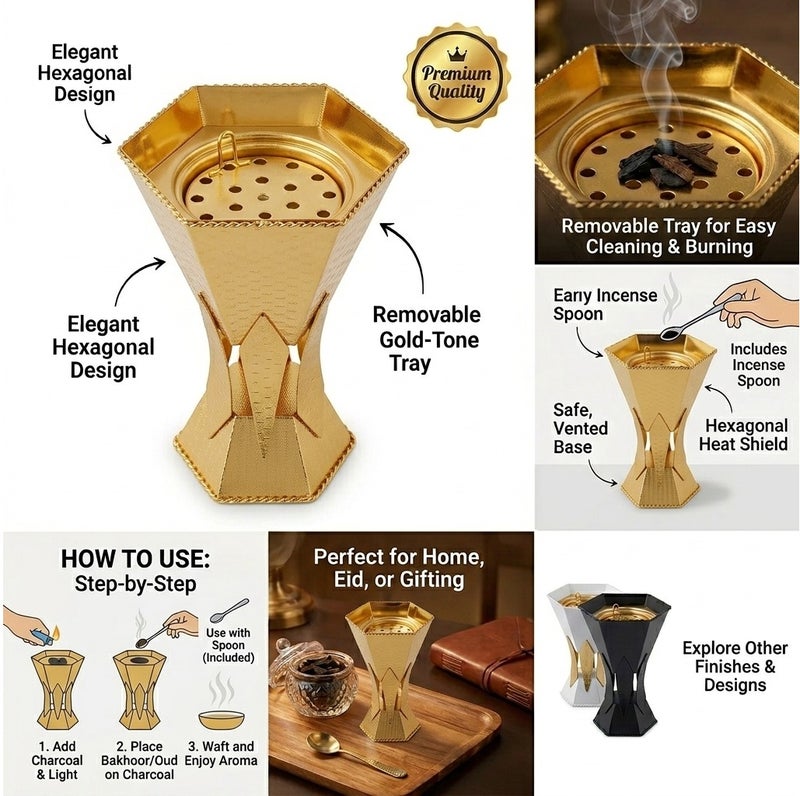 Luxury Geometric Hourglass Incense Burner for Bakhoor and Oud - LC-604S - Image 4