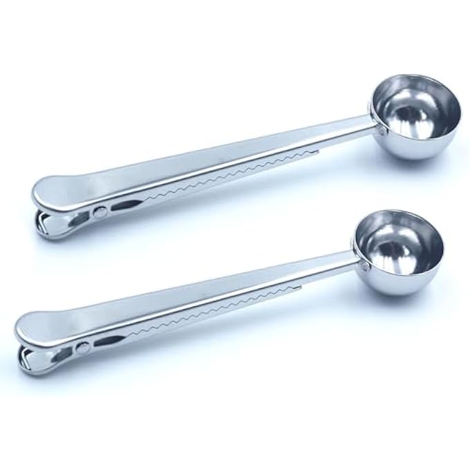 ريحني كيس مغرفة قهوة من الفولاذ المقاوم للصدأ 2In1 مشبك قياس ملعقة حبوب القهوة مسحوق شاي EasyToClean حقيبة أدوات قهوة 2 قطعتان - Image 1