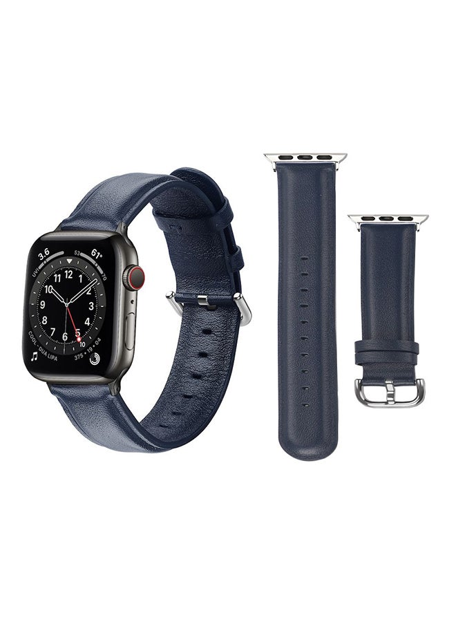 Perfii Leather Replacement Band For Apple Watch Series 6/SE/5/4/3/2/1 Dark Blue