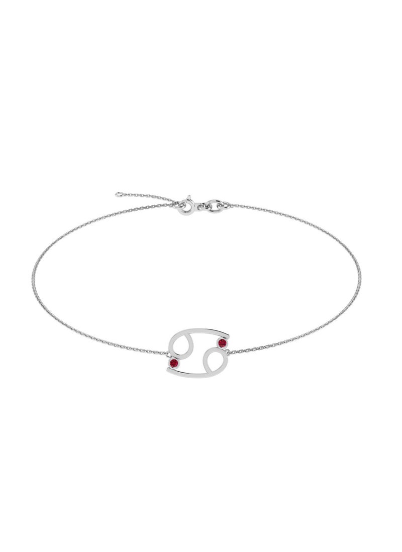Capri Gold - Capri Gold 18K White Gold Cancer Zodiac Sign Bracelet with Ruby - Image 1