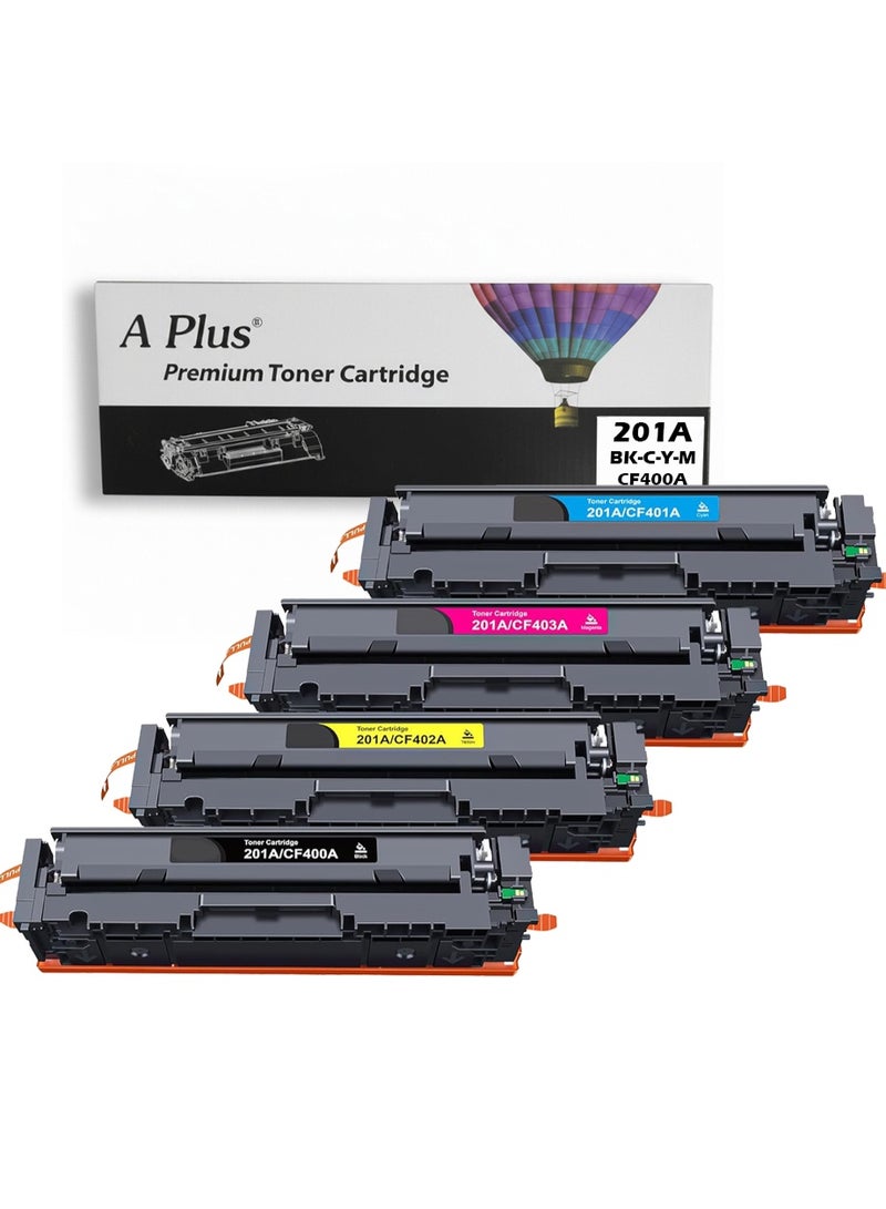 ابلس حبر متوافق مع APLUS 201A (CF400A/401A/402A/403A) (أسود، سماوي، أرجواني، أصفر) لطابعات Color LaserJet Pro M252dw، M252n، MFP M277n، M277dw، M277c6، M274n | عبوة من 4 قطع - Image 1