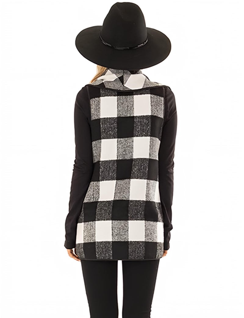 Unidear Womens Buffalo Plaid Cardigans Sleeveless Lapel Open Front Cardigan Jacket with Pockets #2Grey XL - Image 3