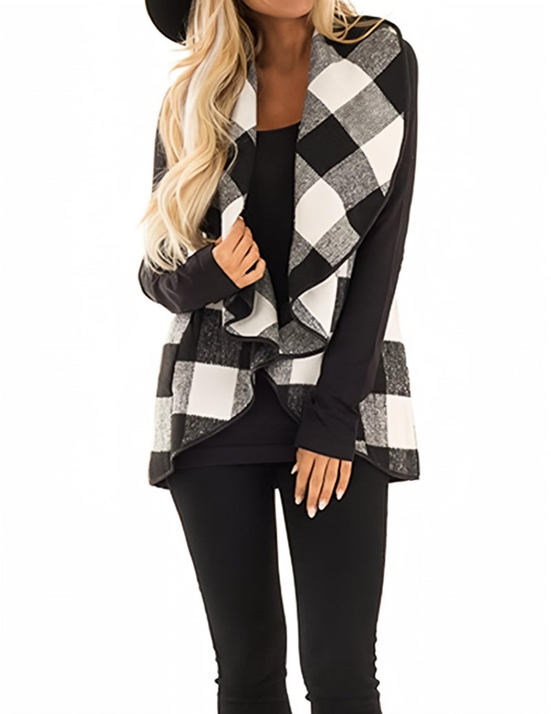 Unidear Womens Buffalo Plaid Cardigans Sleeveless Lapel Open Front Cardigan Jacket with Pockets #2Grey XL - Image 4
