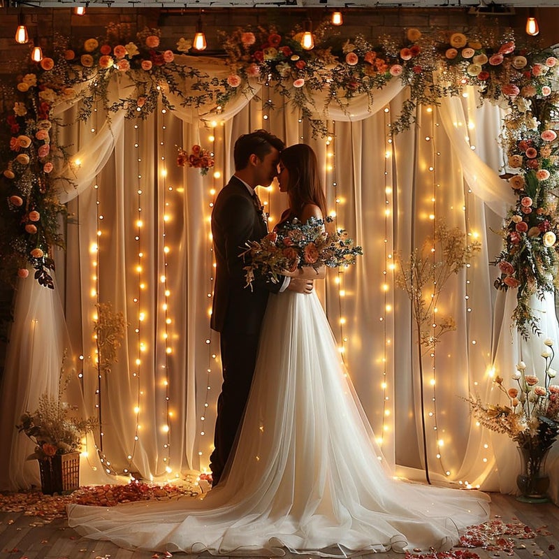 ESGOTBME 10x10ft White Tulle Backdrop Curtain with Lights String for Wedding Parties Sheer Curtain Backdrop for Birthday Party Bridal Baby Shower Photography Background Home Decoration - Image 4